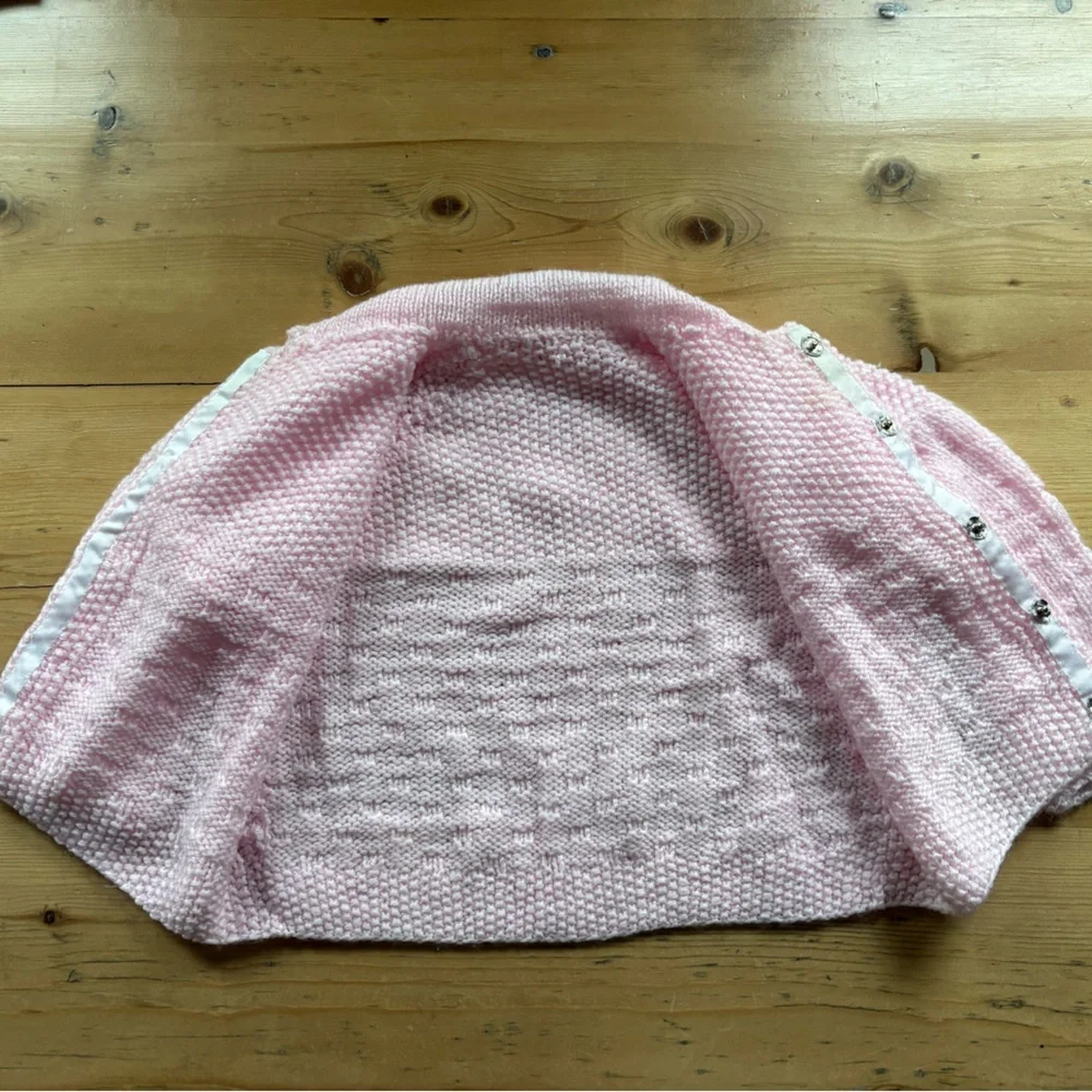 Vintage Grammy Made Pink Knitted Baby Sweater Hidden Snaps Button Placket 9-12M